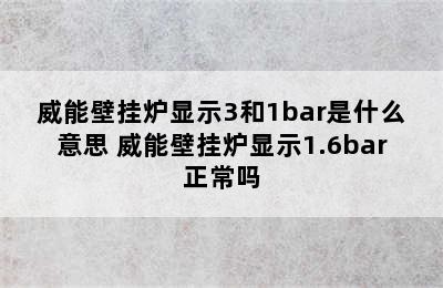 威能壁挂炉显示3和1bar是什么意思 威能壁挂炉显示1.6bar正常吗